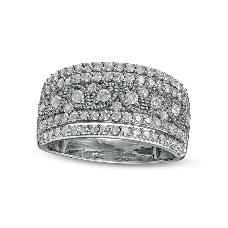 Image of ID 1 10 CT TW Natural Diamond Multi-Row Leaf Anniversary Band in Sterling Silver