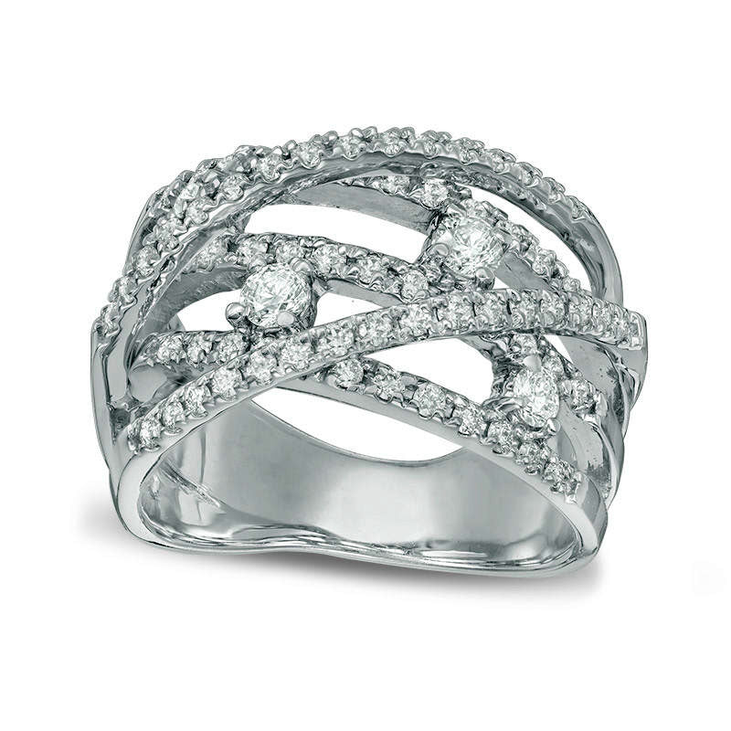 Image of ID 1 10 CT TW Natural Diamond Multi-Row Orbit Ring in Solid 14K White Gold