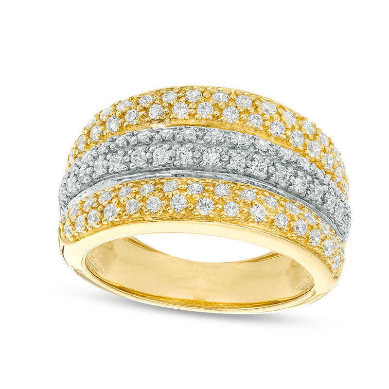 Image of ID 1 10 CT TW Natural Diamond Multi-Row Ring in Solid 14K Two-Tone Gold