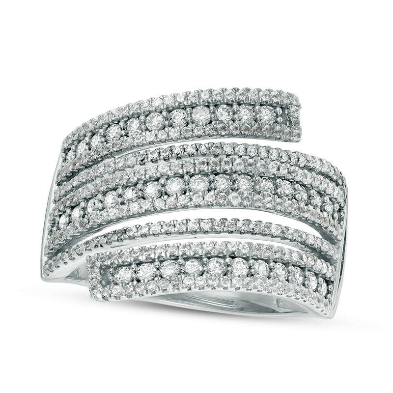 Image of ID 1 10 CT TW Natural Diamond Multi-Row Spiral Ring in Solid 10K White Gold