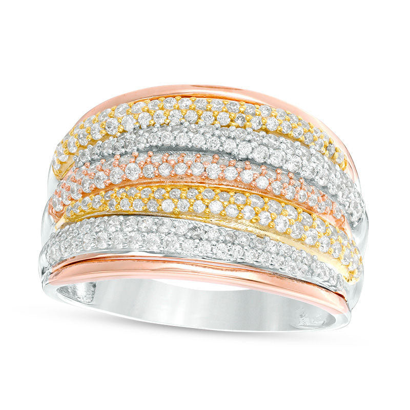 Image of ID 1 10 CT TW Natural Diamond Multi-Row Stacked Ring in Solid 10K Tri-Tone Gold