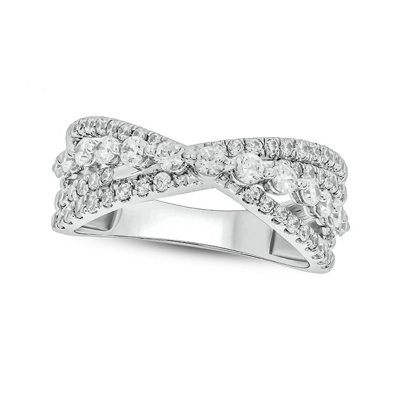 Image of ID 1 10 CT TW Natural Diamond Multi-Row X Overlay Ring in Solid 10K White Gold