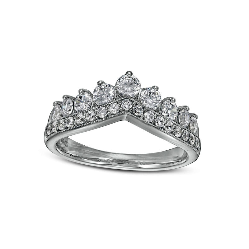 Image of ID 1 10 CT TW Natural Diamond Nine Stone Antique Vintage-Style Contour Band in Solid 14K White Gold