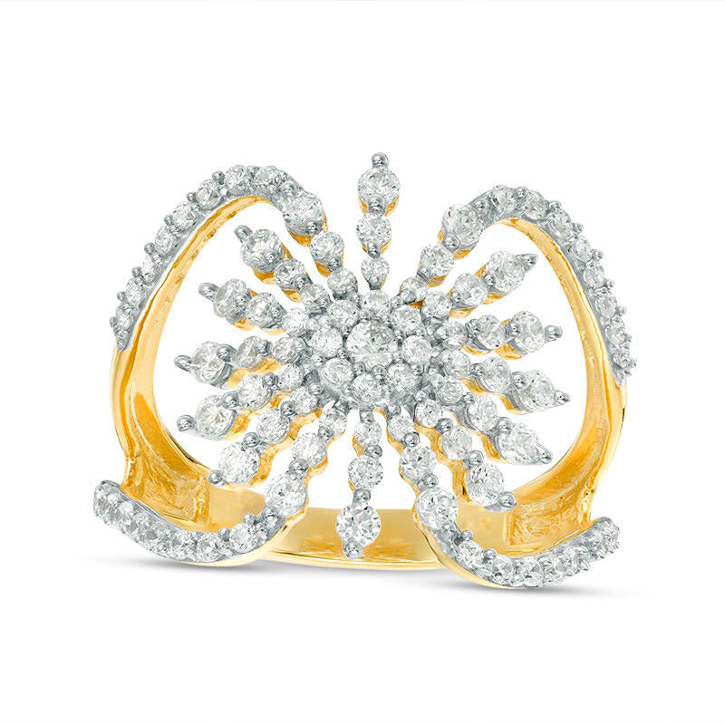 Image of ID 1 10 CT TW Natural Diamond Open Starburst Ring in Solid 14K Gold