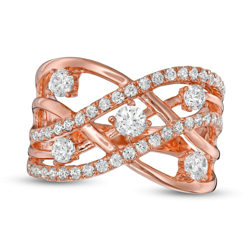 Image of ID 1 10 CT TW Natural Diamond Orbit Crossover Ring in Solid 10K Rose Gold