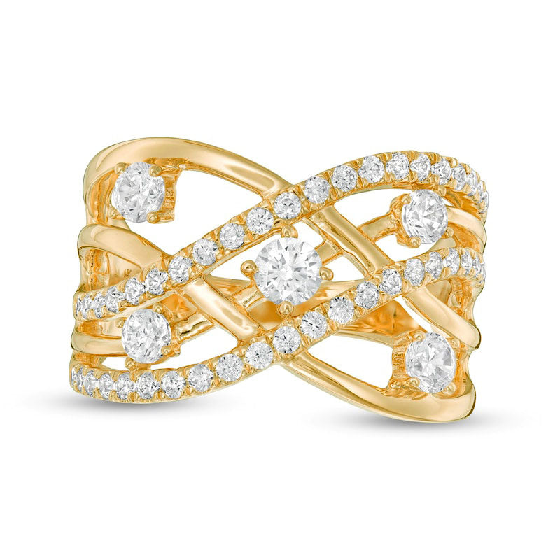 Image of ID 1 10 CT TW Natural Diamond Orbit Crossover Ring in Solid 10K Yellow Gold