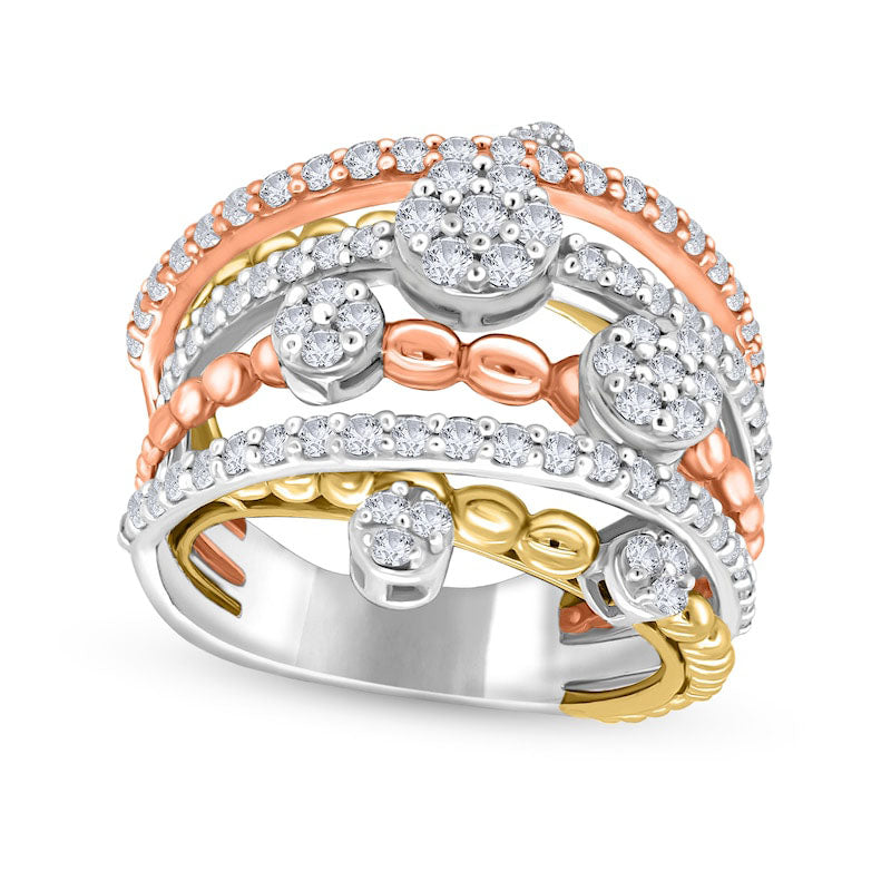 Image of ID 1 10 CT TW Natural Diamond Orbit Ring in Solid 10K Tri-Tone Gold