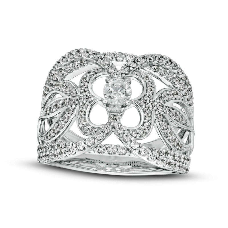 Image of ID 1 10 CT TW Natural Diamond Ornate Flower Ring in Solid 10K White Gold