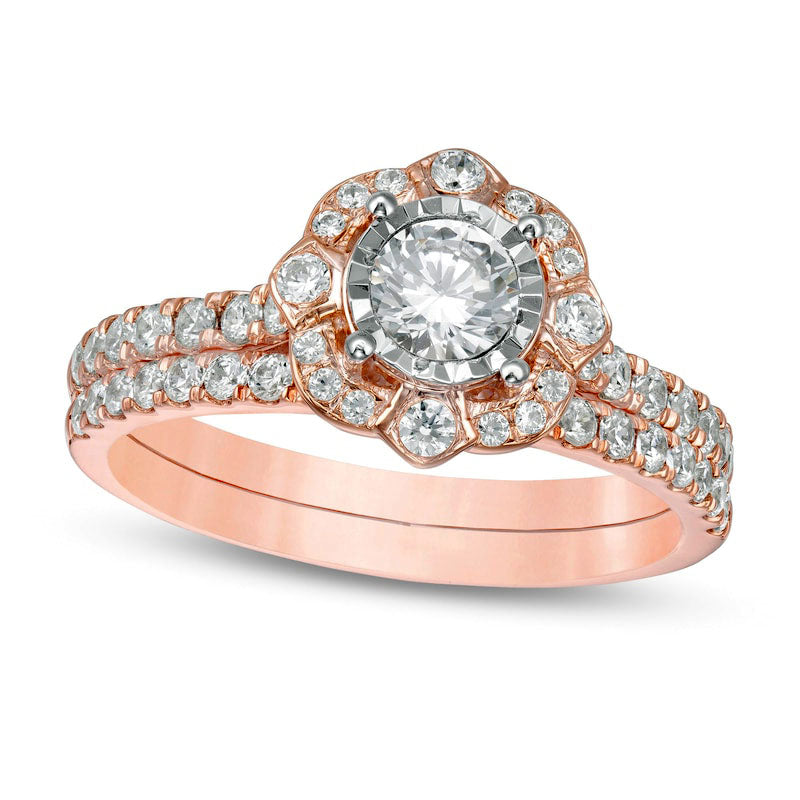Image of ID 1 10 CT TW Natural Diamond Ornate Frame Antique Vintage-Style Bridal Engagement Ring Set in Solid 10K Rose Gold