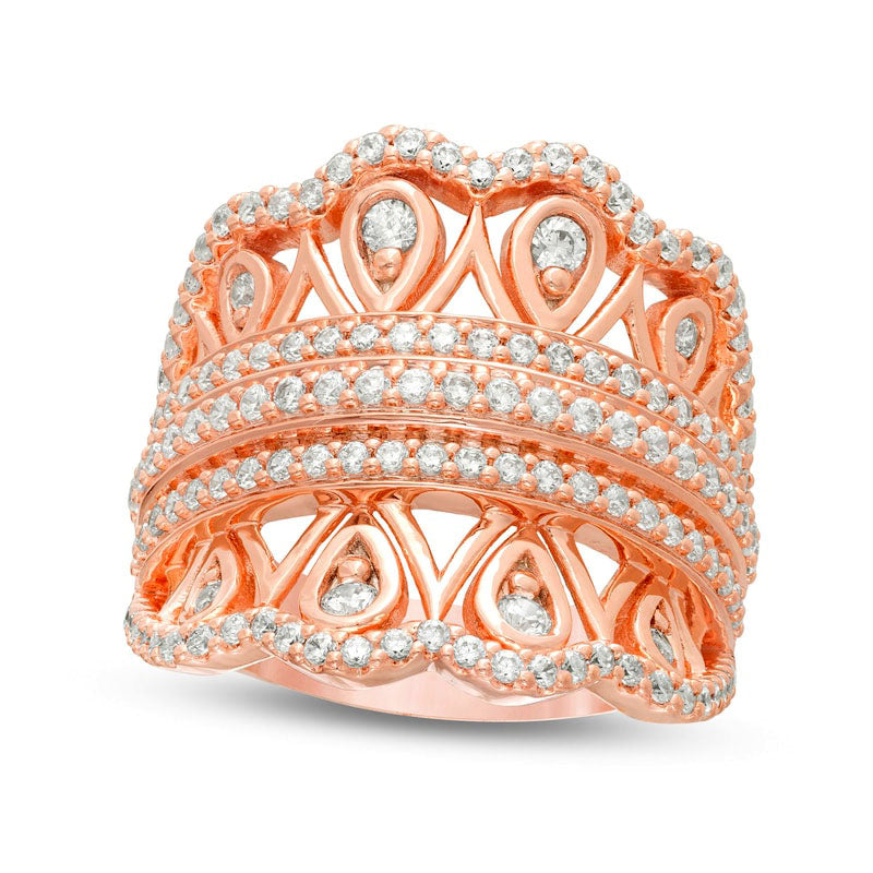 Image of ID 1 10 CT TW Natural Diamond Ornate Scallop Chevron Ring in Solid 10K Rose Gold