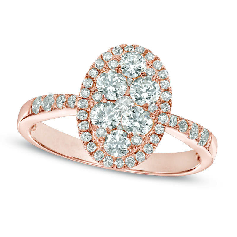 Image of ID 1 10 CT TW Natural Diamond Oval Cluster Frame Engagement Ring in Solid 14K Rose Gold
