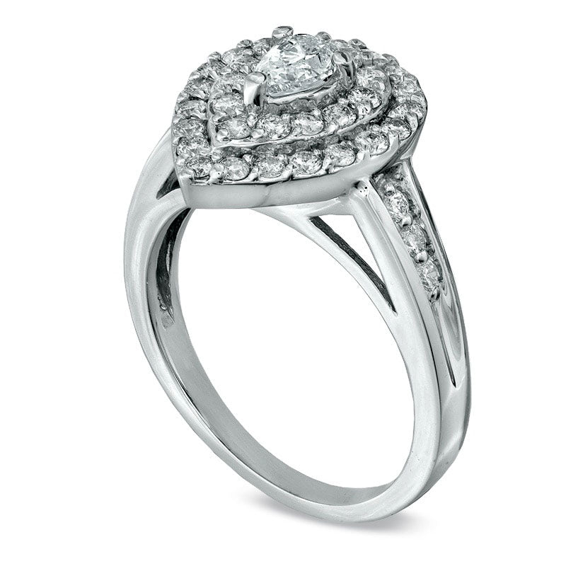 Image of ID 1 10 CT TW Natural Diamond Pear-Shaped Cluster Frame Engagement Ring in Solid 14K White Gold