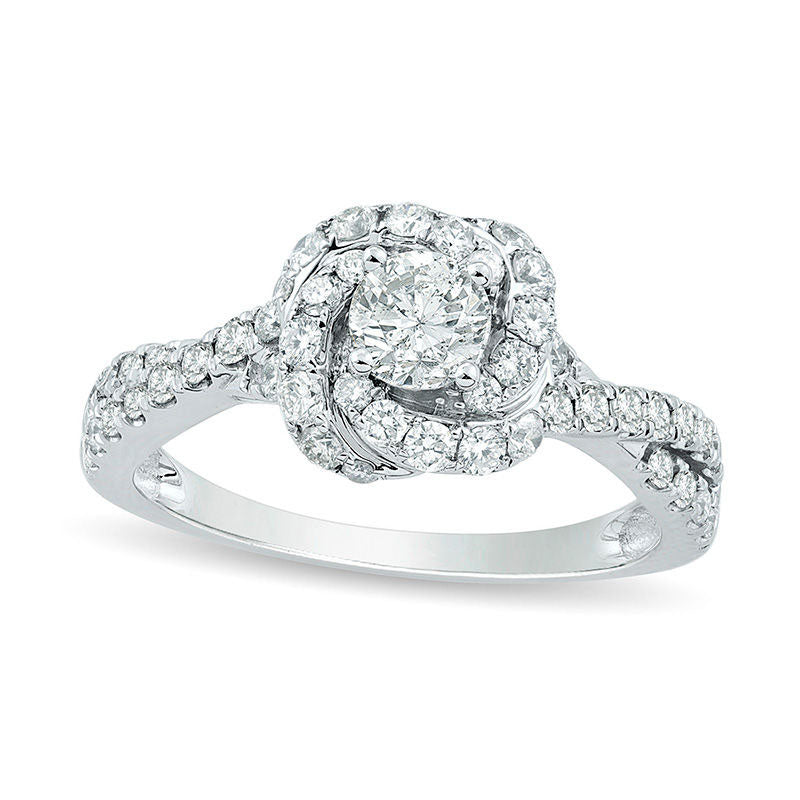 Image of ID 1 10 CT TW Natural Diamond Pinwheel Frame Engagement Ring in Solid 14K White Gold
