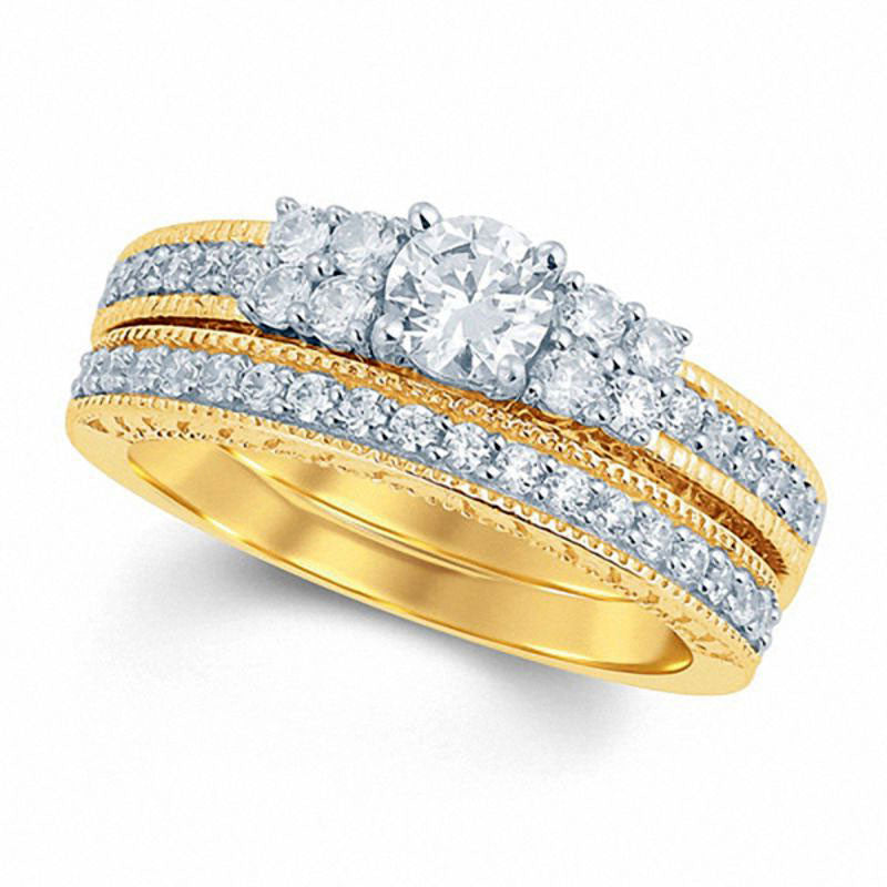Image of ID 1 10 CT TW Natural Diamond Quad Collared Bridal Engagement Ring Set in Solid 14K Gold