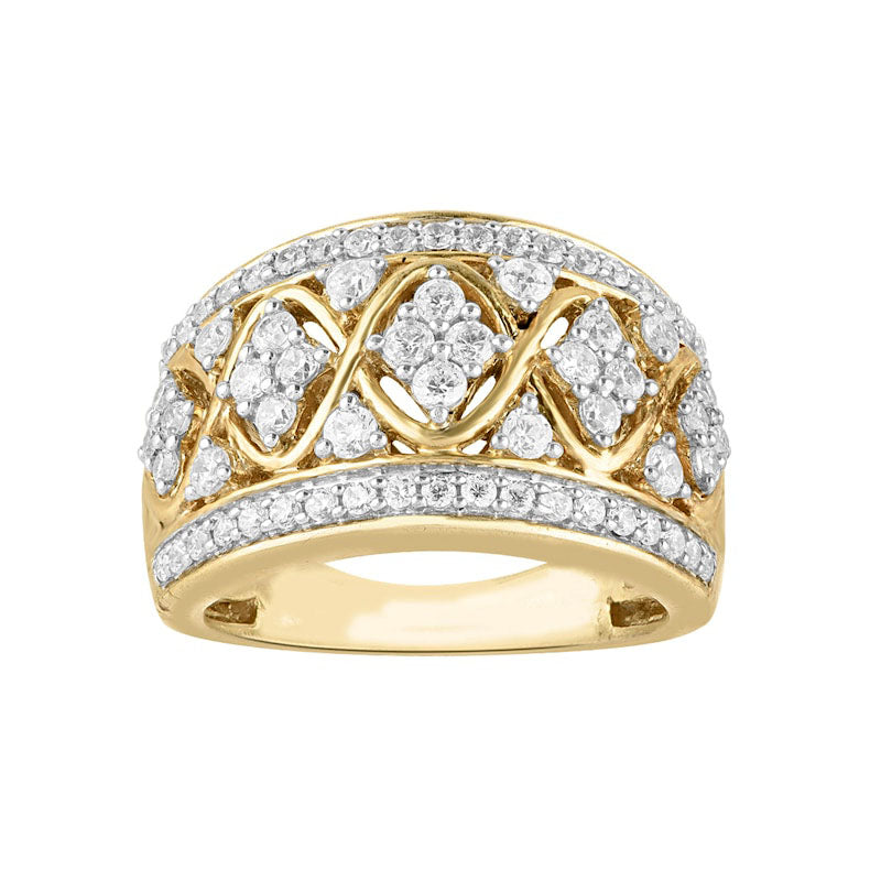 Image of ID 1 10 CT TW Natural Diamond Quilt Pattern Ring in Solid 10K Yellow Gold