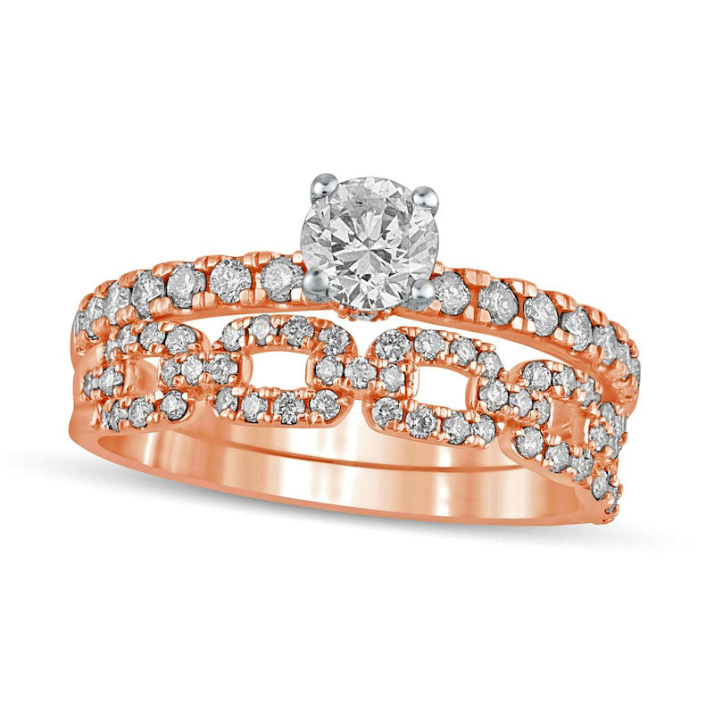Image of ID 1 10 CT TW Natural Diamond Rolo Chain Link Bridal Engagement Ring Set in Solid 10K Rose Gold