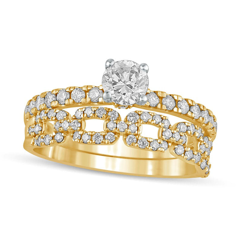 Image of ID 1 10 CT TW Natural Diamond Rolo Chain Link Bridal Engagement Ring Set in Solid 10K Yellow Gold