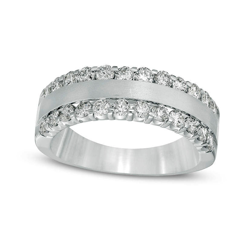 Image of ID 1 10 CT TW Natural Diamond Satin Center Anniversary Band in Solid 14K White Gold