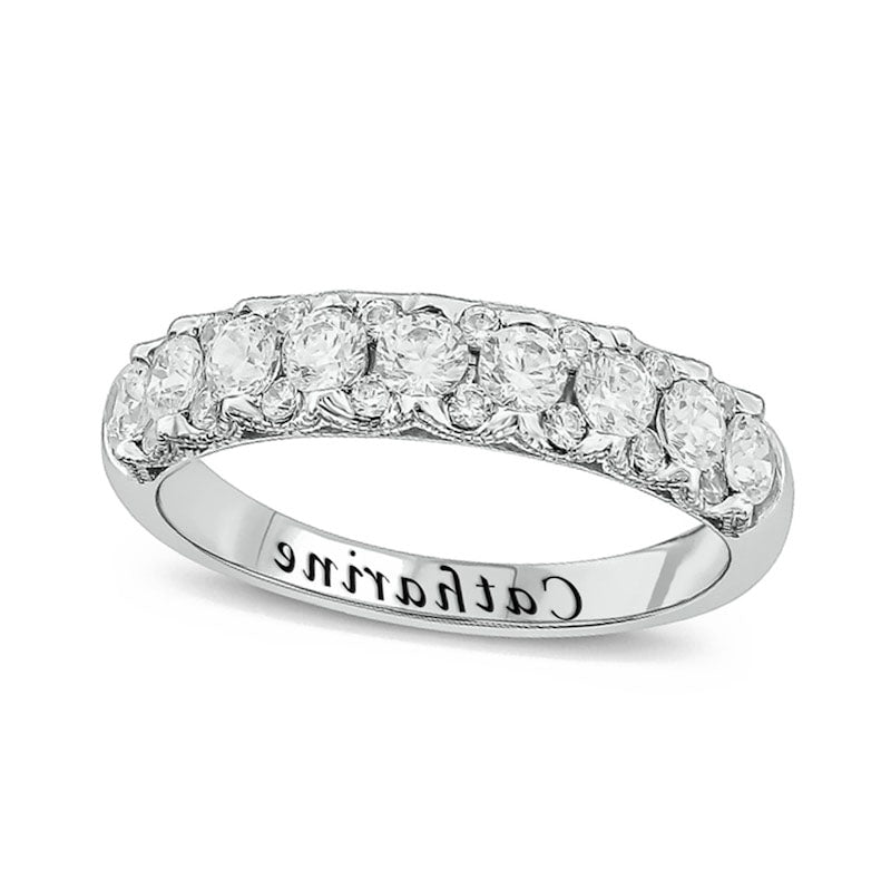 Image of ID 1 10 CT TW Natural Diamond Scallop Border Engravable Antique Vintage-Style Anniversary Band in Solid 10K White Gold (1 Line)