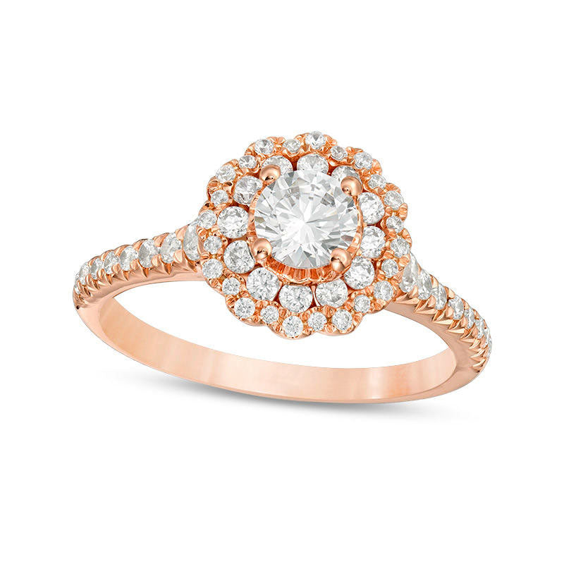 Image of ID 1 10 CT TW Natural Diamond Scallop Frame Engagement Ring in Solid 14K Rose Gold