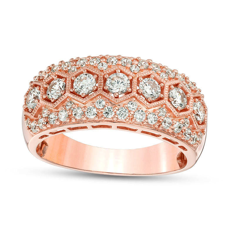 Image of ID 1 10 CT TW Natural Diamond Seven Stone Hexagon Frame Antique Vintage-Style Anniversary Band in Solid 10K Rose Gold