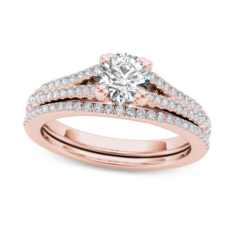 Image of ID 1 10 CT TW Natural Diamond Split Shank Bridal Engagement Ring Set in Solid 14K Rose Gold