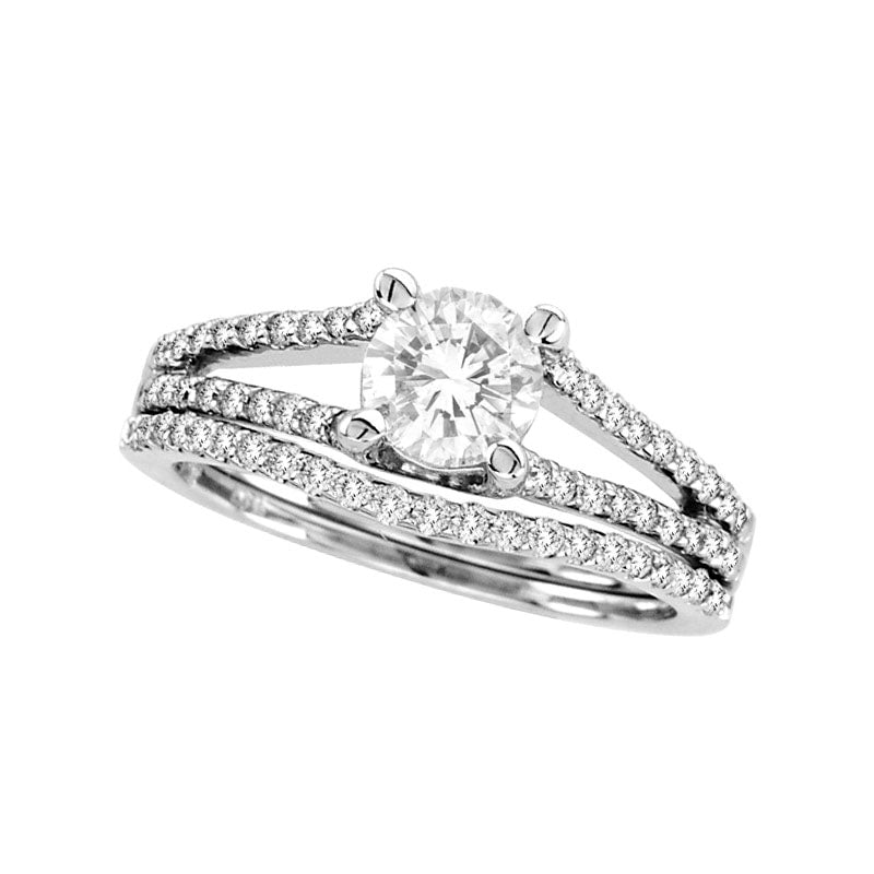 Image of ID 1 10 CT TW Natural Diamond Split Shank Bridal Engagement Ring Set in Solid 14K White Gold