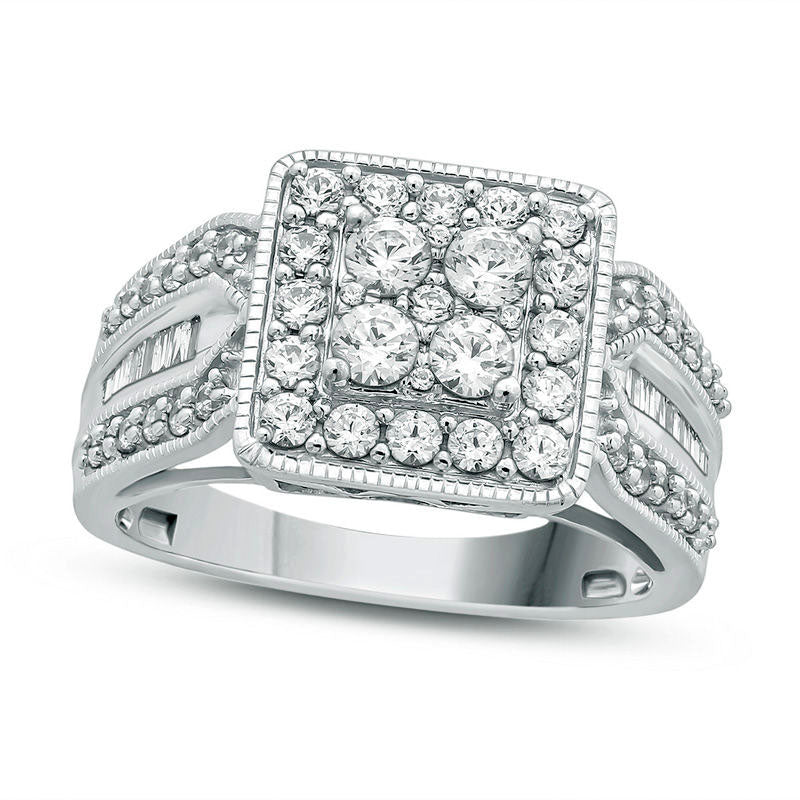 Image of ID 1 10 CT TW Natural Diamond Square Frame Multi-Row Shank Engagement Ring in Solid 10K White Gold