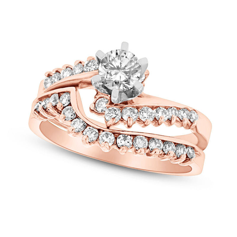 Image of ID 1 10 CT TW Natural Diamond Sunburst Bypass Bridal Engagement Ring Set in Solid 14K Rose Gold (I/SI2)