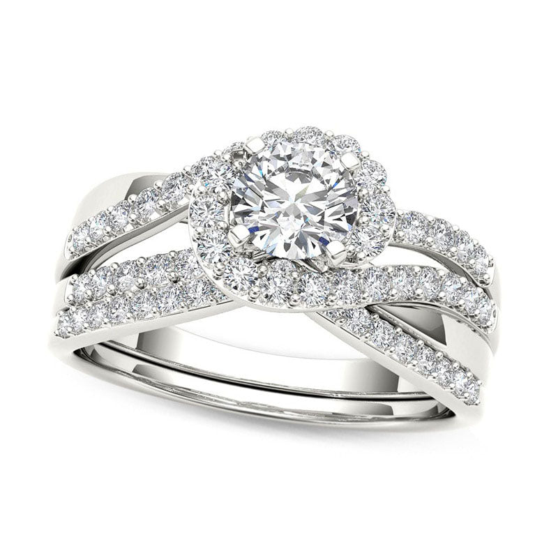 Image of ID 1 10 CT TW Natural Diamond Swirl Bypass Bridal Engagement Ring Set in Solid 14K White Gold