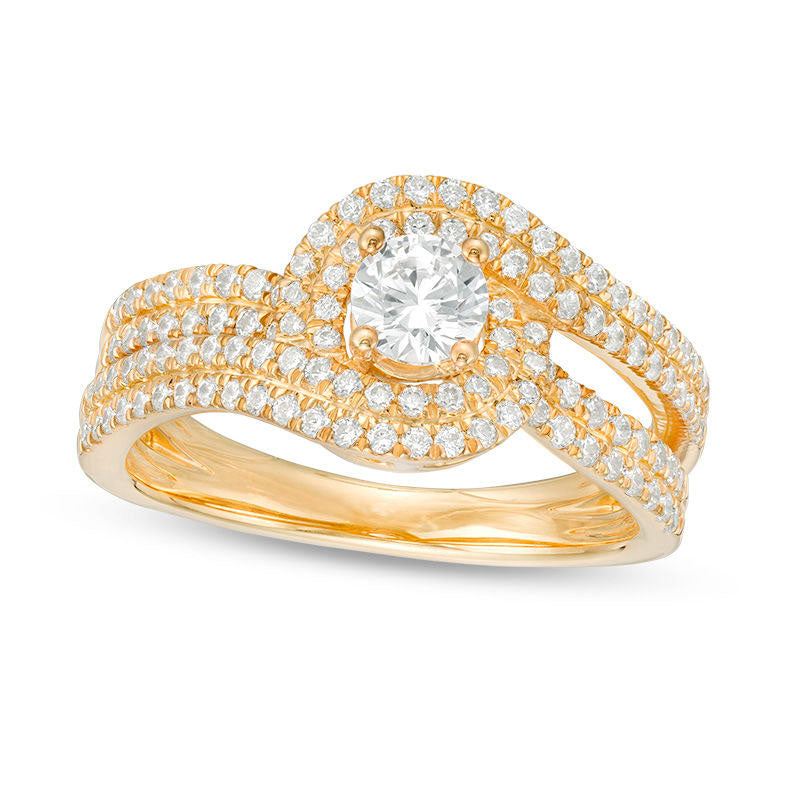 Image of ID 1 10 CT TW Natural Diamond Swirl Bypass Frame Multi-Row Engagement Ring in Solid 14K Gold