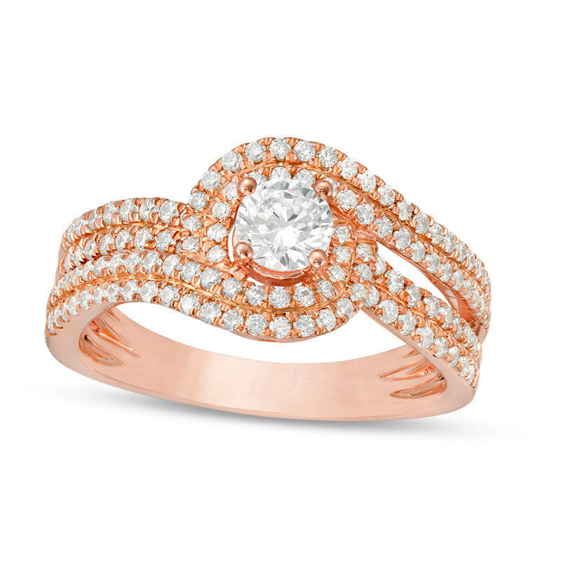 Image of ID 1 10 CT TW Natural Diamond Swirl Bypass Frame Multi-Row Engagement Ring in Solid 14K Rose Gold