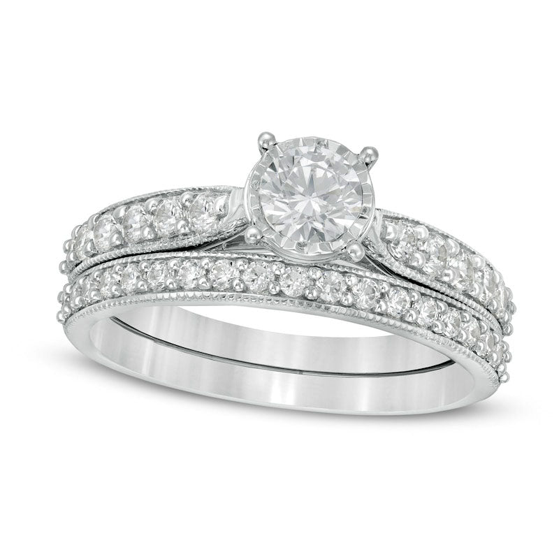 Image of ID 1 10 CT TW Natural Diamond Tapered Shank Bridal Engagement Ring Set in Solid 10K White Gold