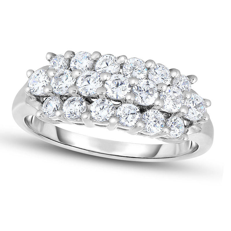 Image of ID 1 10 CT TW Natural Diamond Three Row Staggered Anniversary Ring in Solid 14K White Gold
