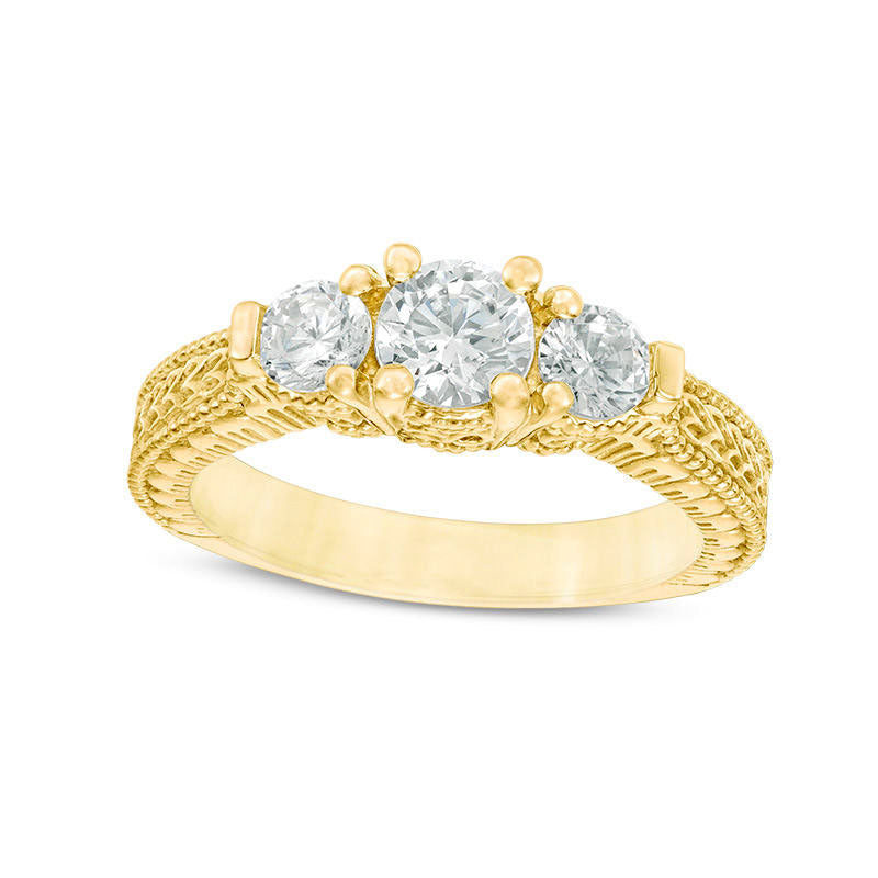Image of ID 1 10 CT TW Natural Diamond Three Stone Antique Vintage-Style Engagement Ring in Solid 14K Gold