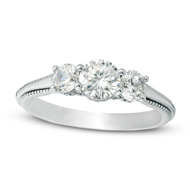 Image of ID 1 10 CT TW Natural Diamond Three Stone Antique Vintage-Style Engagement Ring in Solid 18K White Gold (I/SI2)