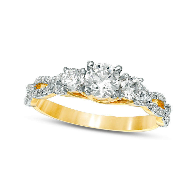 Image of ID 1 10 CT TW Natural Diamond Three Stone Braid Engagement Ring in Solid 10K Yellow Gold