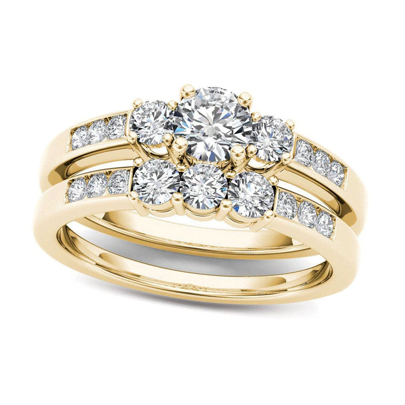 Image of ID 1 10 CT TW Natural Diamond Three Stone Bridal Engagement Ring Set in Solid 14K Gold