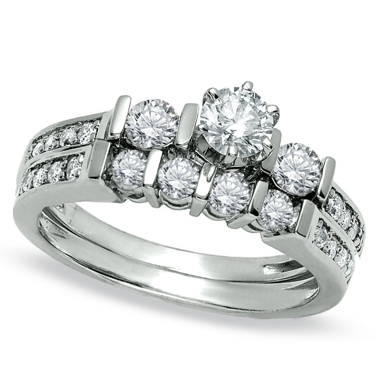 Image of ID 1 10 CT TW Natural Diamond Three Stone Bridal Engagement Ring Set in Solid 14K White Gold