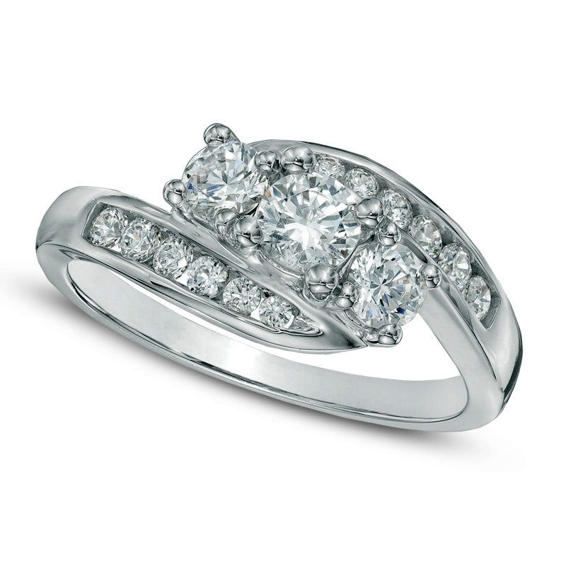 Image of ID 1 10 CT TW Natural Diamond Three Stone Bypass Engagement Ring in Solid 14K White Gold