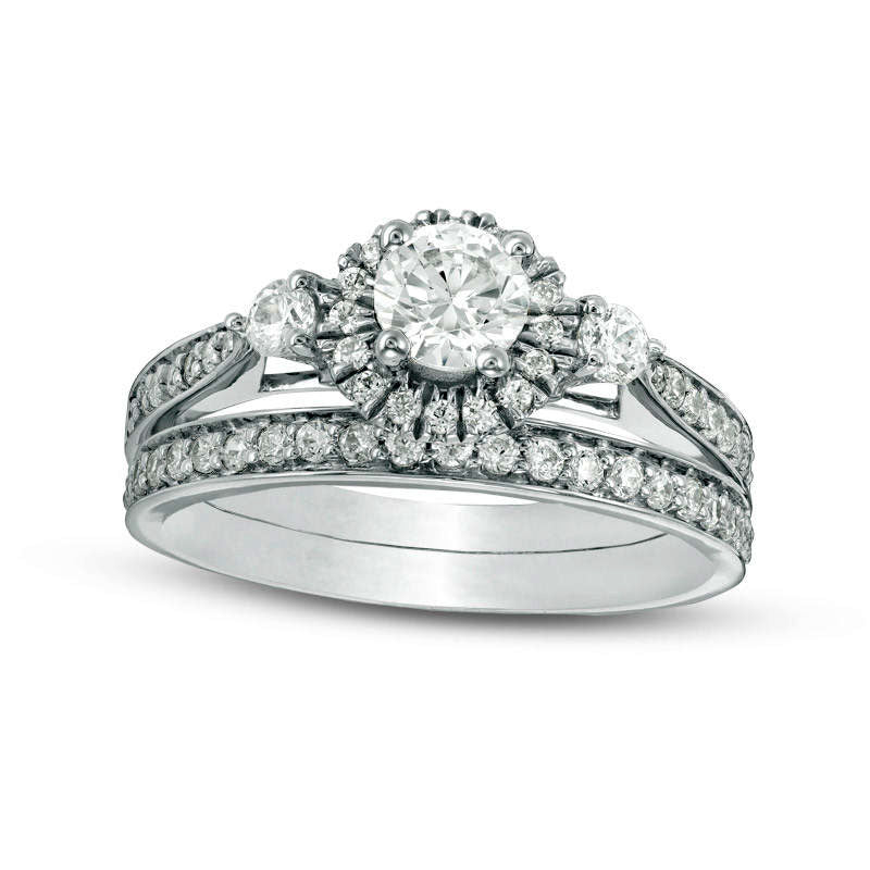 Image of ID 1 10 CT TW Natural Diamond Three Stone Frame Bridal Engagement Ring Set in Solid 10K White Gold