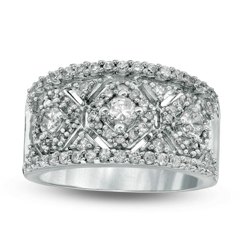 Image of ID 1 10 CT TW Natural Diamond Three Stone Lattice Ring in Solid 14K White Gold
