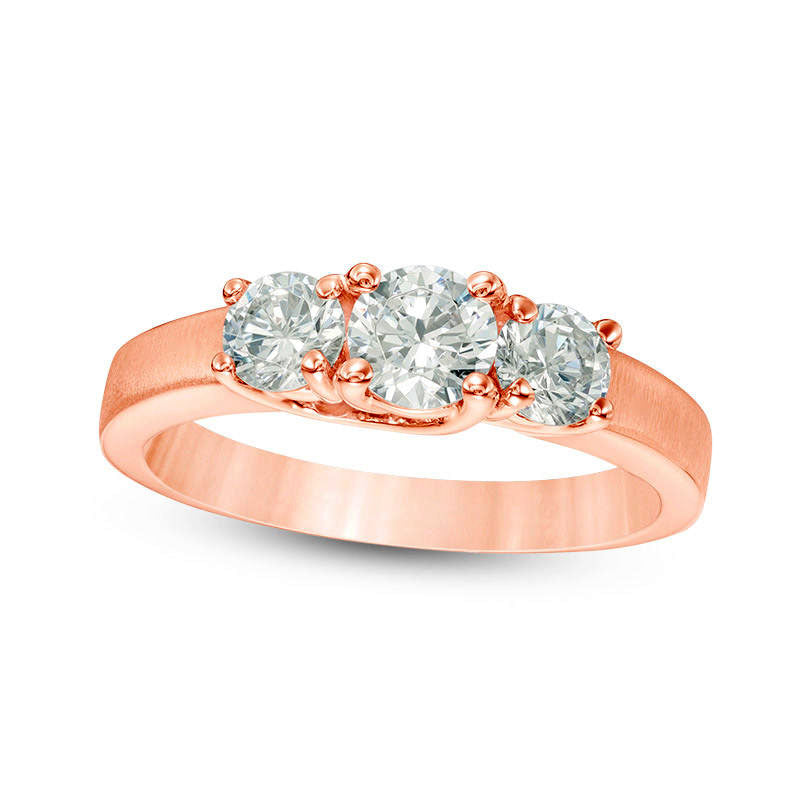 Image of ID 1 10 CT TW Natural Diamond Three Stone Satin-Finish Engagement Ring in Solid 14K Rose Gold