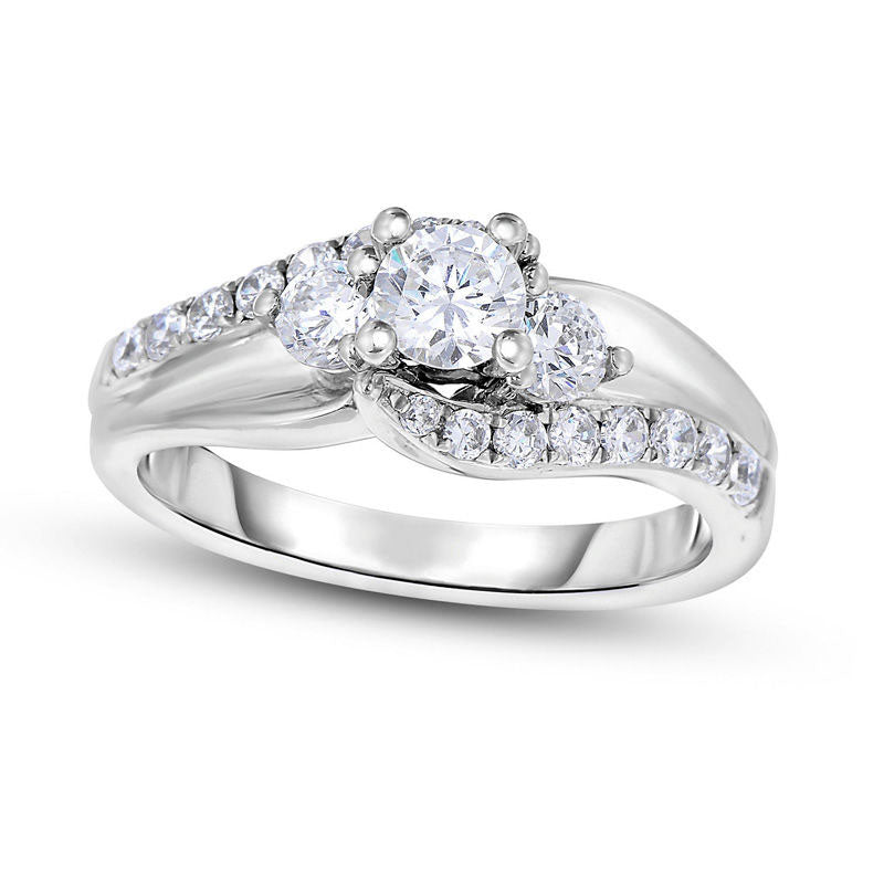 Image of ID 1 10 CT TW Natural Diamond Three Stone Swirl Bypass Engagement Ring in Solid 14K White Gold