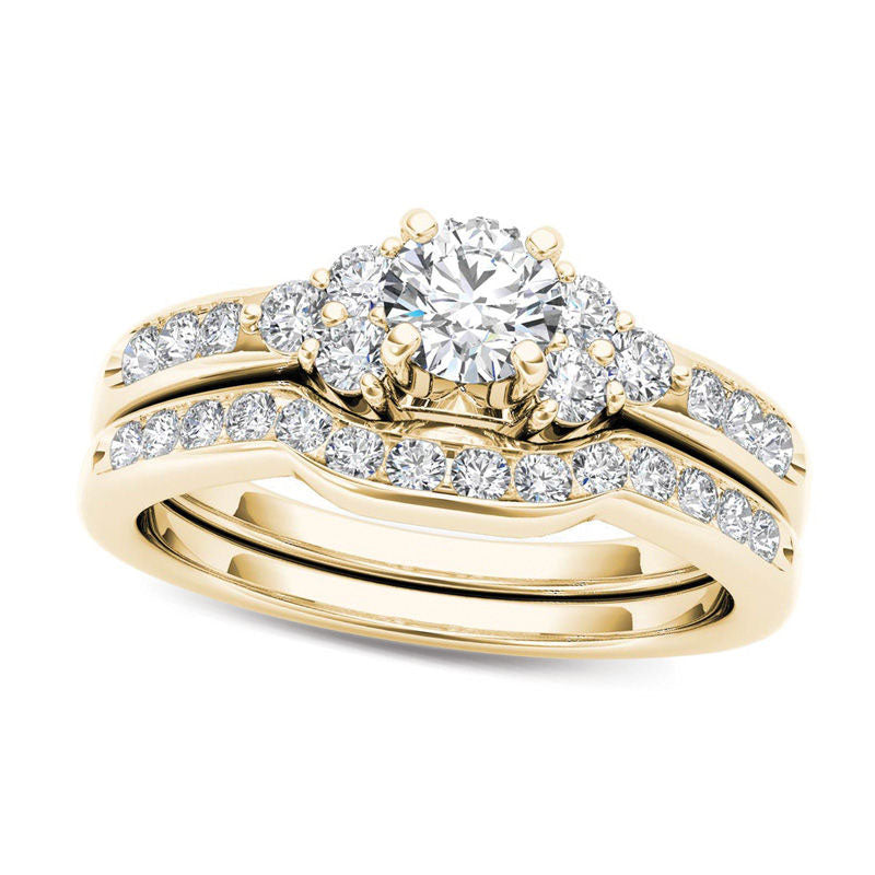 Image of ID 1 10 CT TW Natural Diamond Tri-Sides Bridal Engagement Ring Set in Solid 14K Gold