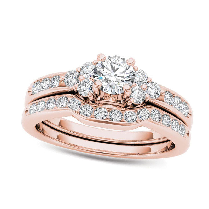 Image of ID 1 10 CT TW Natural Diamond Tri-Sides Bridal Engagement Ring Set in Solid 14K Rose Gold
