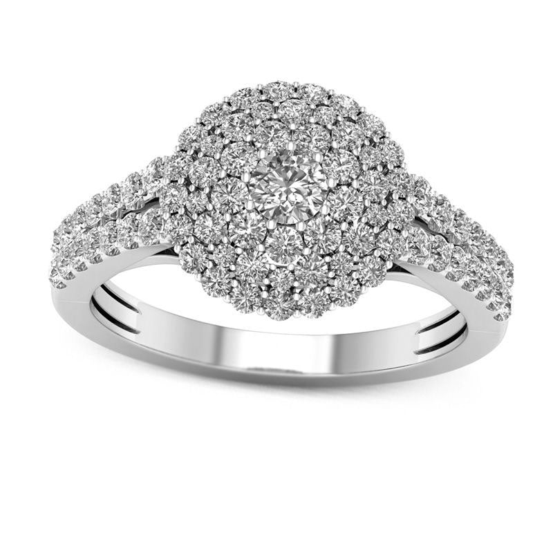 Image of ID 1 10 CT TW Natural Diamond Triple Frame Ring in Solid 10K White Gold