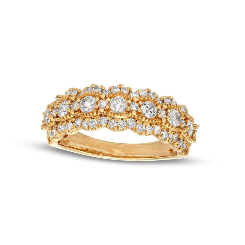 Image of ID 1 10 CT TW Natural Diamond Triple Row Scallop Edge Anniversary Band in Solid 14K Gold