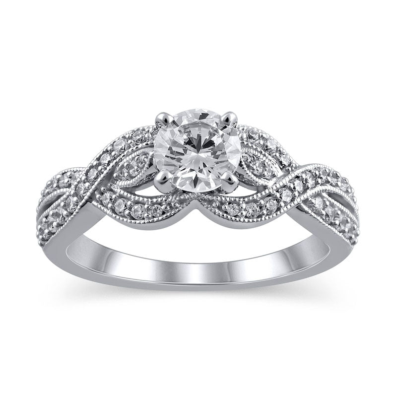 Image of ID 1 10 CT TW Natural Diamond Twist Shank Antique Vintage-Style Engagement Ring in Solid 14K White Gold