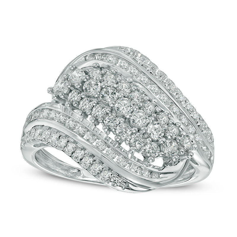 Image of ID 1 10 CT TW Natural Diamond Wave Ring in Solid 10K White Gold